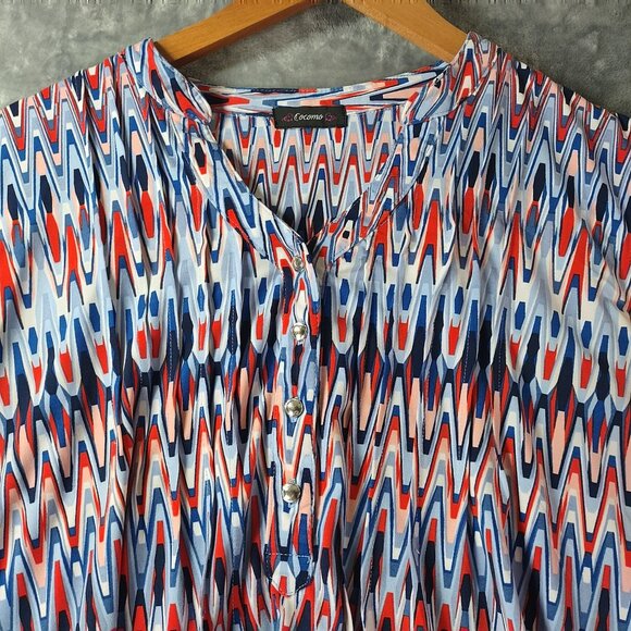 Cocomo Womens Y2K Retro Ikat Print Sleeveless Blouse Career Classic Red Blue‎ - Picture 7 of 9